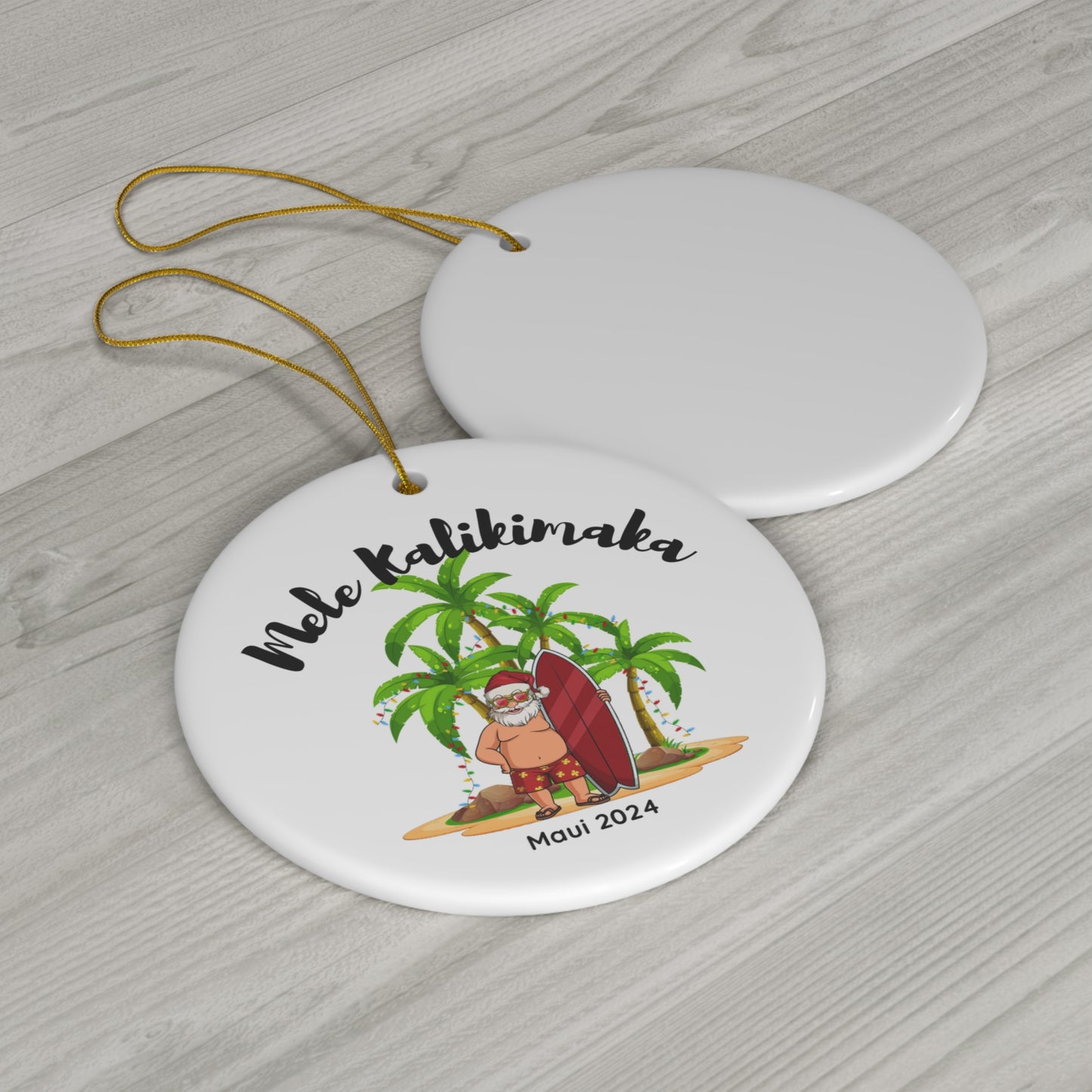 Mele Kalikimaka Santa Ceramic Ornament